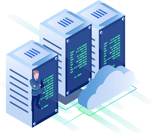 Cloud-connected server racks illustration